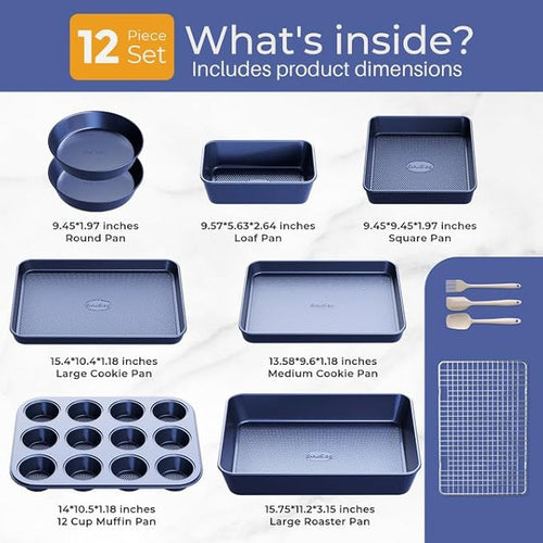12-Piece Ceramic Coated Nonstick Baking Set, Oven Safe Bakeware - Blue