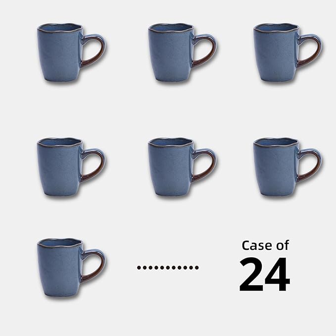 Organic Shape Highland Ceramic Mug, 24pcs 12oz Handmade Reactive Glaze Stoneware Coffee Mug with Wavy Edge, for Kitchen, Microwave & Dishwasher Safe, Scratch Resistant-Blue