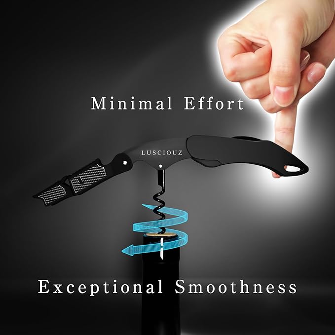 LUSCIOUZ Zero Resistance THE HELIX Elite Corkscrew Silent Wine Bottle Opener Waiters Corkscrew Wine Key (5 Coil_Black)