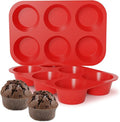 CAKETIME Silicone Jumbo Muffin Pan, 3.5 Inch Silicone Texas Muffin Pan 6 Cup Large Cupcake Pan Nonstick BPA Free Silicone Molds 2 Pack Red