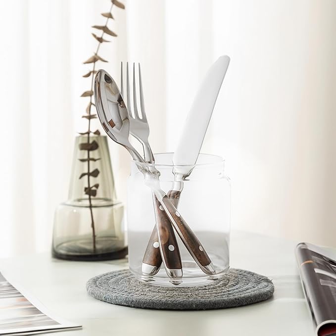 QUEARI 20-Piece Silverware Set Service for 4 with Two Rivets, Vintage Flatware Set, Stainless Steel Cutlery Set with Coffee-colored Bakelite Handle, Dishwasher Safe, Light Brown Color