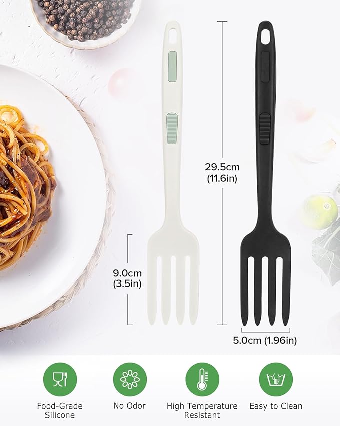 Silicone Flexible Fork, 11.6 Inch Heat Resistant Cooking Fork (BW)