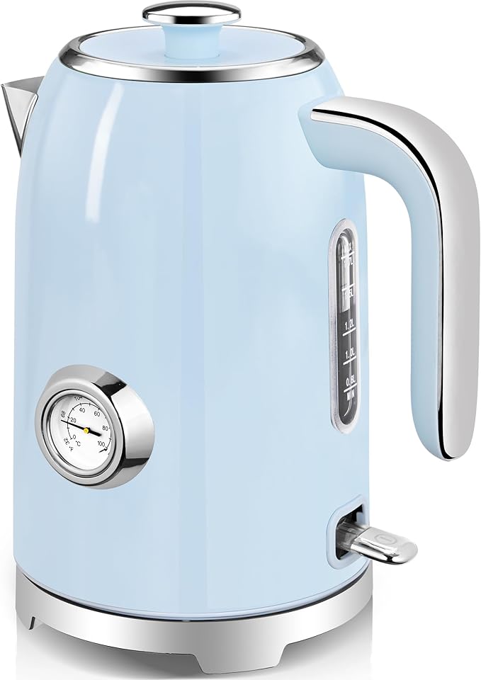 SUSTEAS 57oz Electric Kettle with Thermometer, Hot Water Pot, Blue