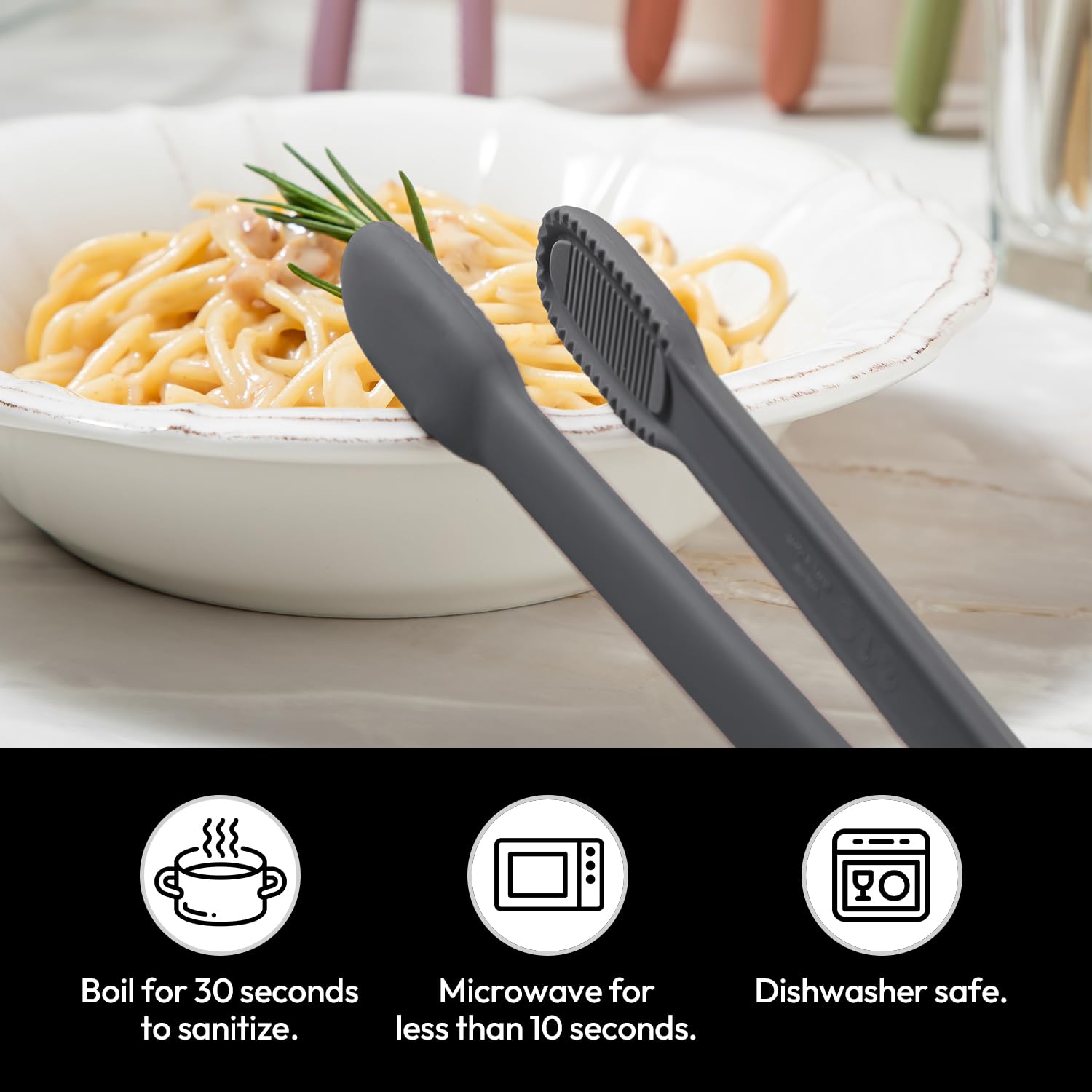 Carrotez Silicone Kitchen Tongs, Non-Scratch Serving Tongs, Dark Gray