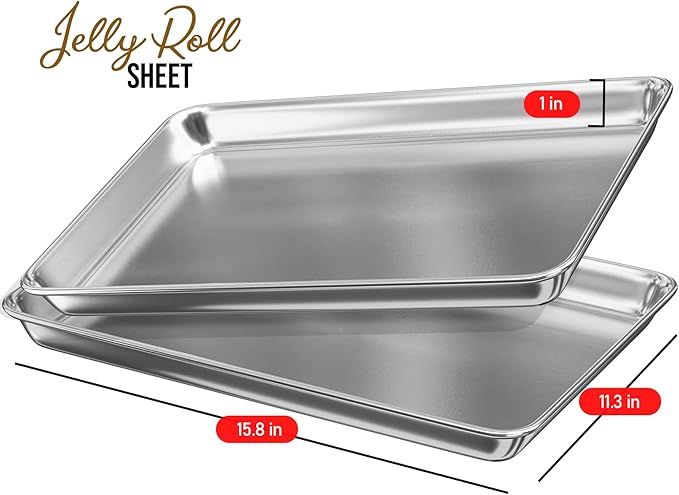 Aluminum Baking Sheet Set, 2 Pack Sheet Pan, Commercial Quality Cookie Sheets for Baking or Roasting Non-Stick, 15 x 10 Inch Warp Resistant Aluminum Jelly Roll Baking Pan