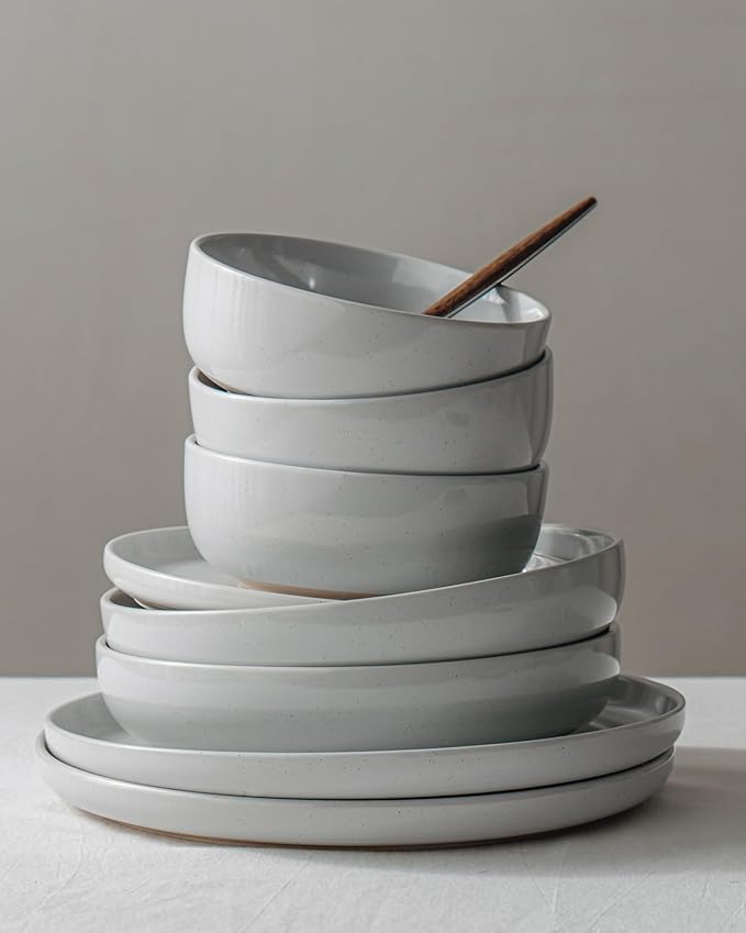 Famiware Milkyway 16-Piece Stoneware Plates and Bowls, Light Gray