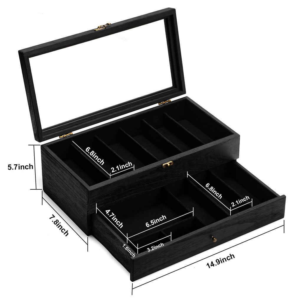 Yoimori 2-Layer Pocket Knife Case Display & Storage, Solid Wood Knife Case for Collections, Gift for Boyfriend, Fathers Day, Birthday Gifts (Black)