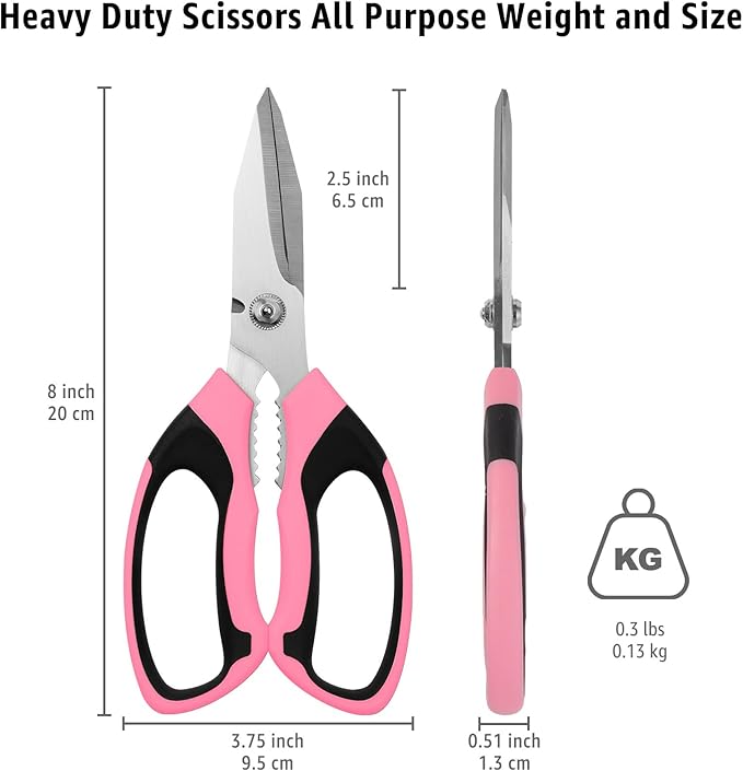 BoFuYuan Utility Scissors All Purpose heavy duty 8-Inch Pink