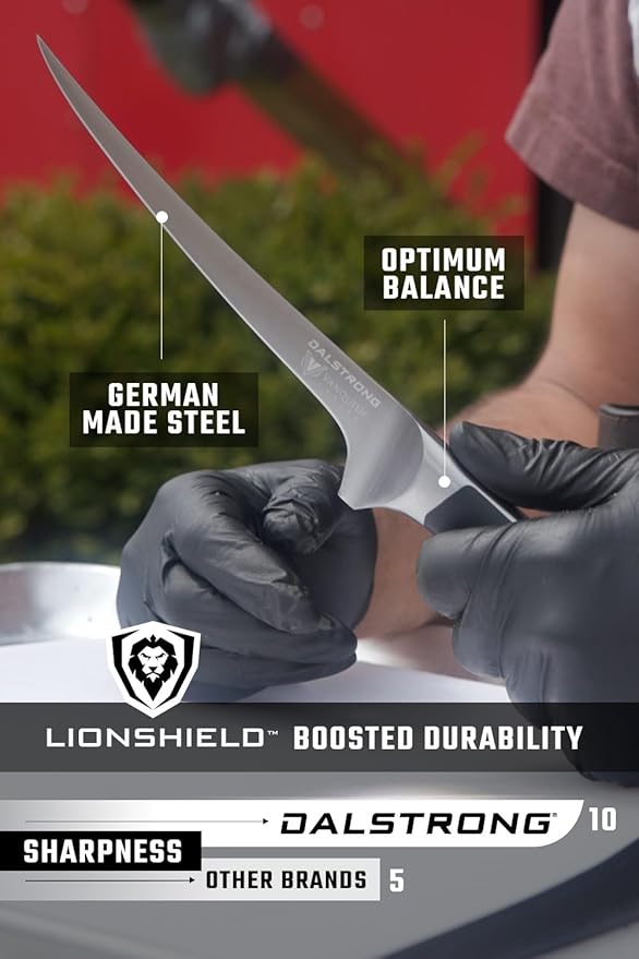Dalstrong 7" Fillet Knife — Forged German HC Steel, 58+ HRC, Flexible Blade — For Filleting Fish, Boning Chicken & Silverskin Trimming — POM Handle, Full Tang, Sheath, Vanquish, customer support