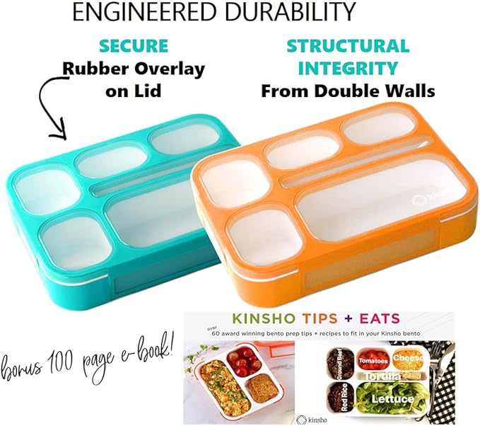 kinsho Bento Lunch Box, Ice Pack Insulated Bag for Kids Boys, Teal + Orange