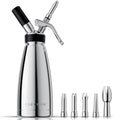 Whipped Cream Dispenser Stainless Steel Keep Warm and Cold,500mL/1 Pint Double Wall Thermos Whipped Cream Maker,5 Various Stainless Decorating Nozzles,1 Cleaning Brush,N2O Chargers NOT Included