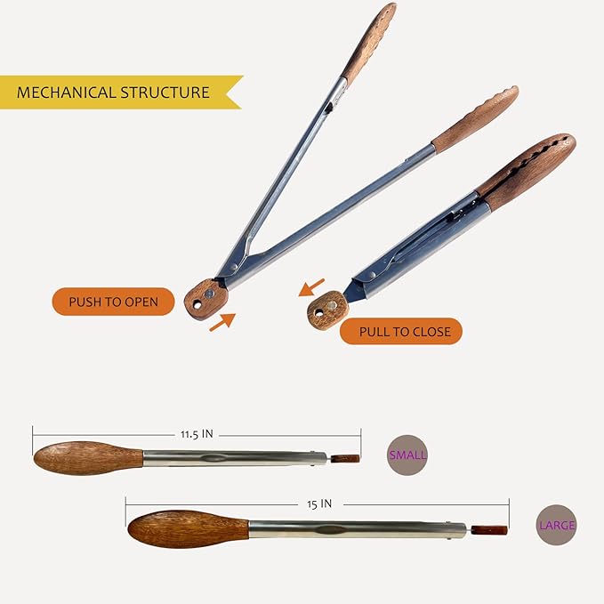 Wooden Tongs for Cooking with Walnut Wood Tips, Serving & Salad Tongs