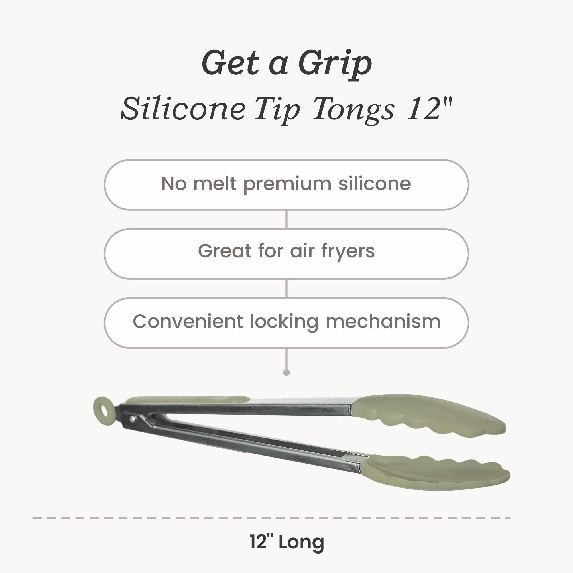 Starpack Get a Grip Silicone Kitchen Tongs (12 Inch) - LFGB Non Toxic, 600°F Heat Resistant, BPA-Free - Heavy-Duty Stainless Steel, Locking - Dishwasher Safe for Nonstick Cookware