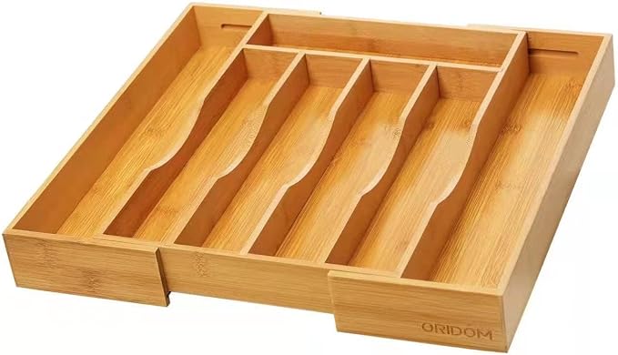 oridom 2-Piece Bamboo Silverware Organizer, Expandable Kitchen Drawer Organizer for Cutlery and Utensils, Multifunction Adjustable Bamboo Wood Cutlery Tray in Drawer for Flatware, (Natural)