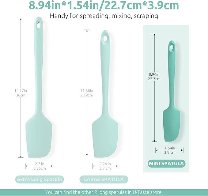 U-Taste Small Mini Silicone Spatula, 9in Rubber Jar Bowl Scraper, Aqua Sky