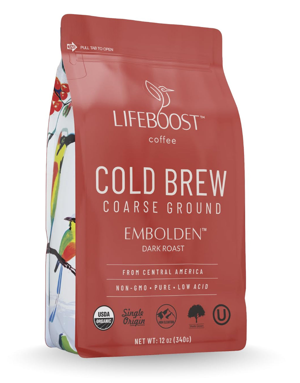 Lifeboost Dark Cold Brew Ground Coffee, Certified Organic Low Acid, 12oz