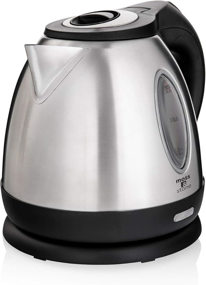 Moss & Stone Stainless Steel Electric Kettle, 1.2L Cordless 1500W