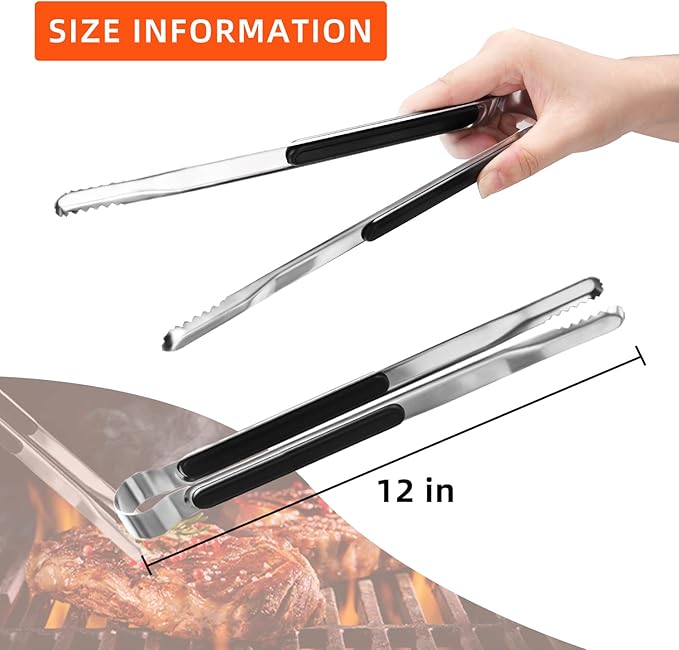 4 Pack Premium Stainless Steel Kitchen Tongs, Serving Tongs for Cooking