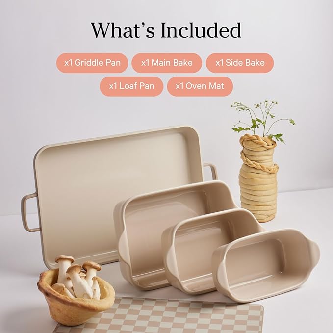 Our Place Bakeware Set | 5-Piece Ceramic Bakeware Collection with Stovetop-to-Oven Griddle Pan | PFAS-Free Non-Toxic Nonstick Pans, Oven Mat & Baking Dishes | Blue Salt