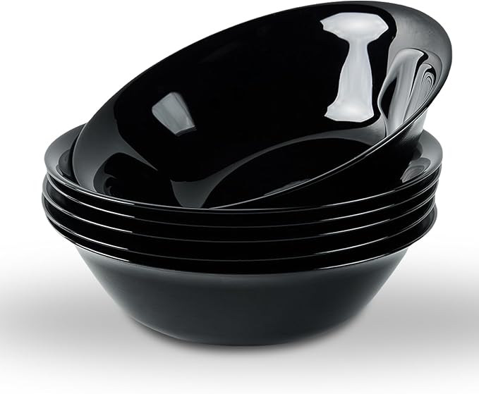 LaGlint 16 OZ Max Black Opal Glass Cereal Bowl Set of 6, 6.5 Inch
