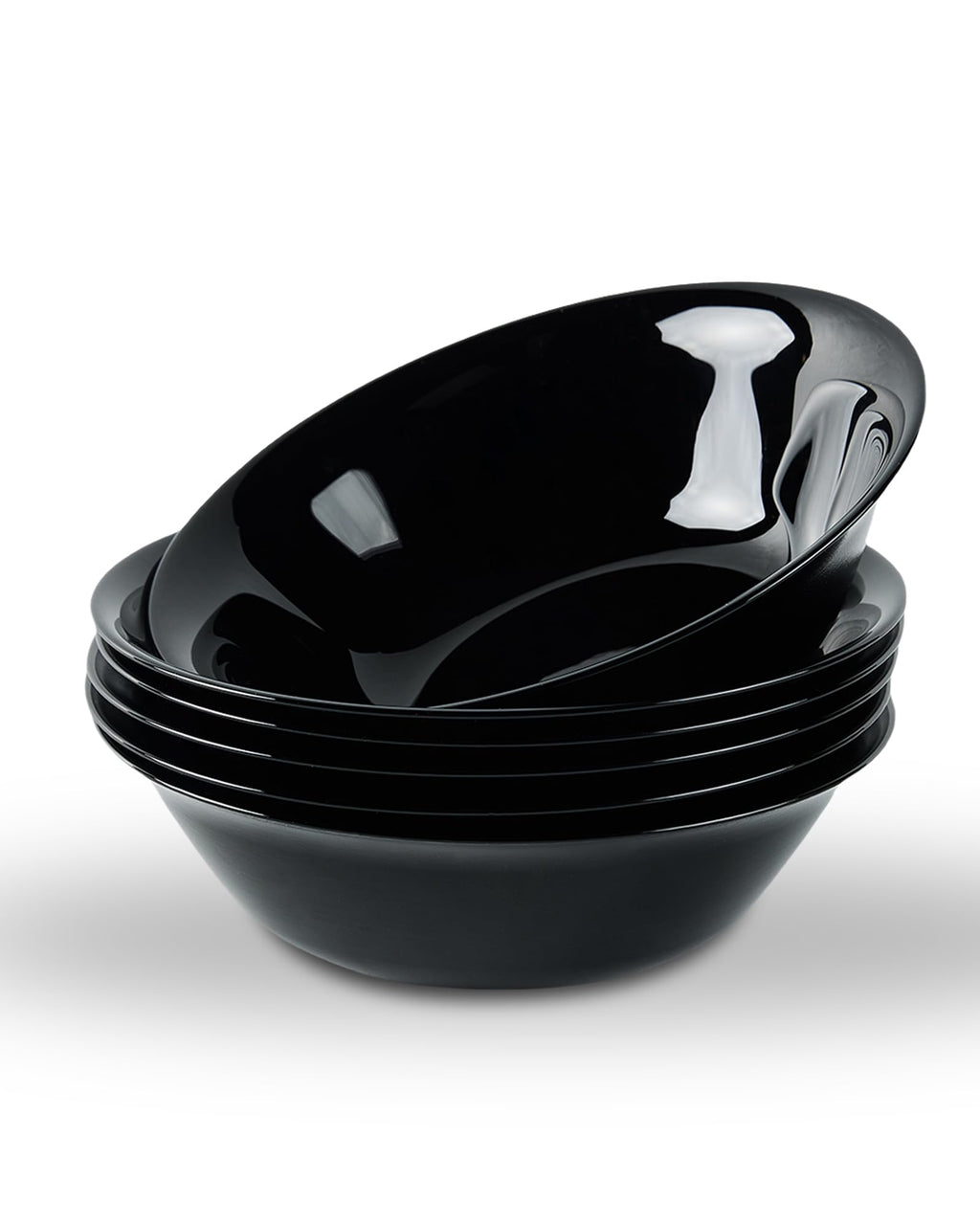 LaGlint 16 OZ Max Black Opal Glass Cereal Bowl Set of 6, 6.5 Inch