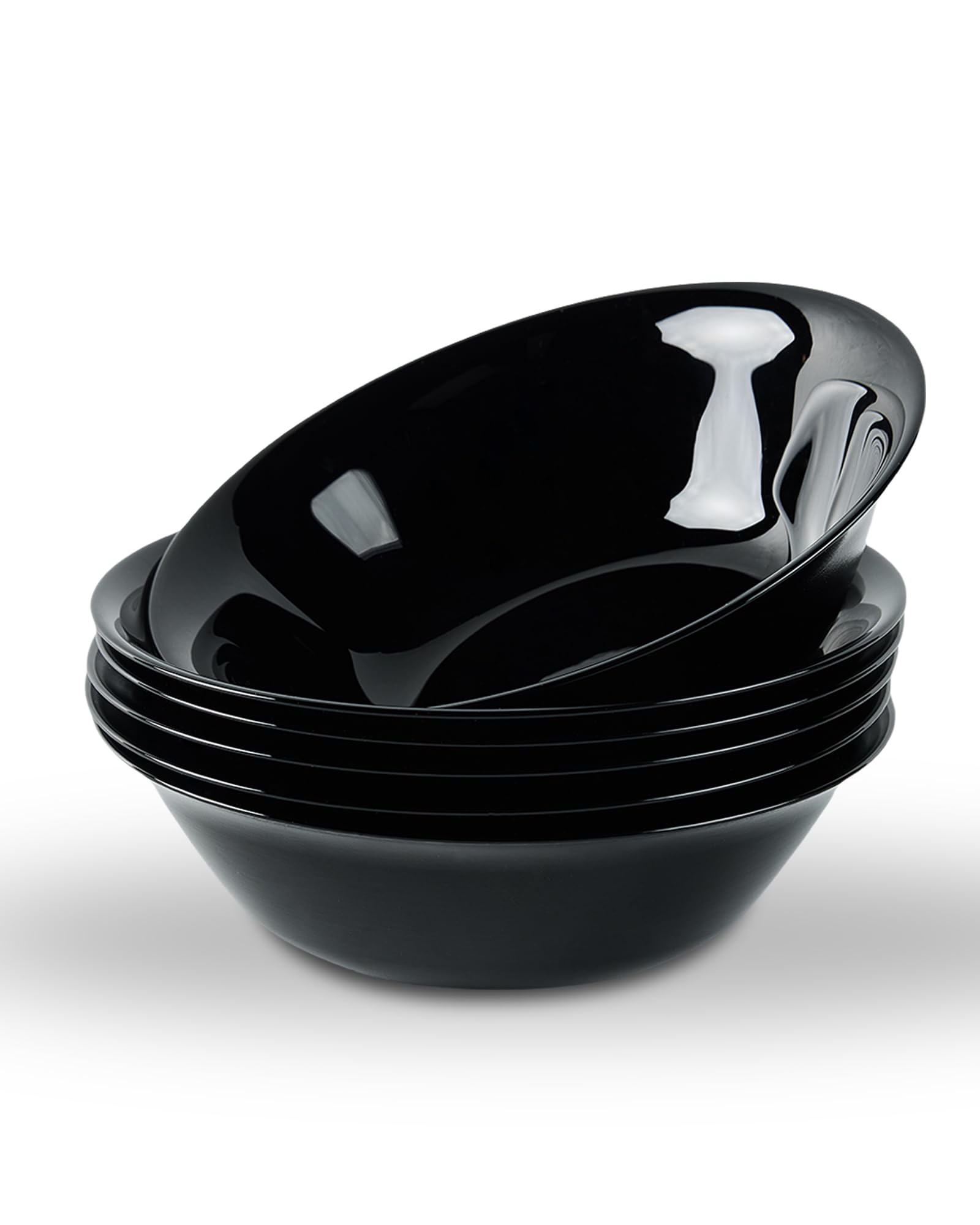 LaGlint 16 OZ Max Black Opal Glass Cereal Bowl Set of 6, 6.5 Inch