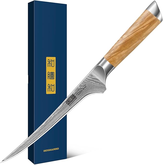 HOSHANHO Damascus Fillet Knife 7", Sharp Filet Knife for Boning Fish & Meat
