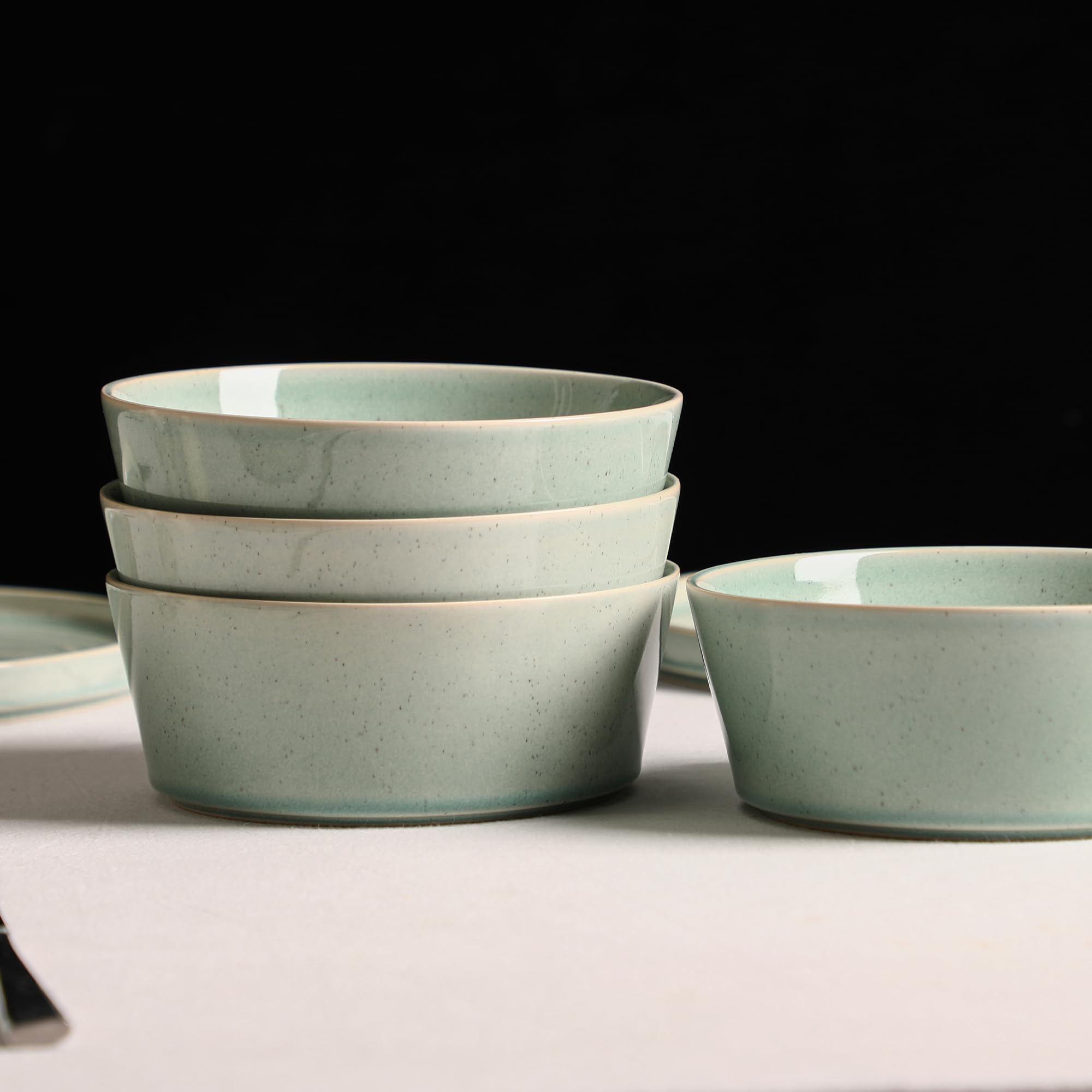 Stone Lain Claire 4-Piece Bowl Set Stoneware, Bowls, Dishwasher and Microwave Safe, Dish Set for 4, Green