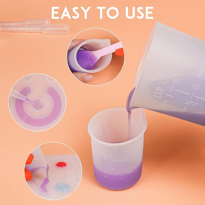 Silicone Resin Measuring Cups, 250&100ml Non-Stick Mixing Cups for Epoxy