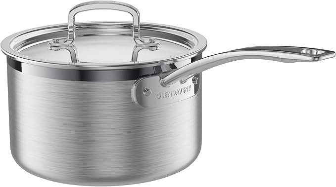 Glendaveny Tri-Ply Stainless Steel Sauce Pan with Lid, 3-Quart Saucepan Sauce Pot Multipurpose Use for Home Kitchen or Restaurant - Kitchen Cookware, Induction Pot, Dishwasher Safe & Oven Safe