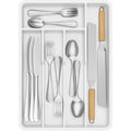 Lifewit Silverware Drawer Organizer Tray, Plastic Cutlery Storage for Kitchen, Flatware and Utensil Holder Divider for Spoons Forks Knives Tableware, 9.5 x 13.4", 5 Slots, White
