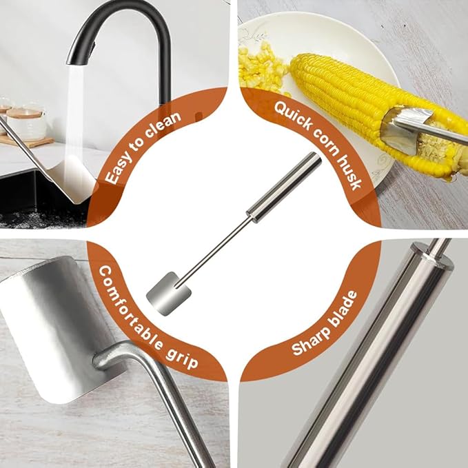 2025 New Long Handle Stainless Steel Corn Stripping Tool, Easy Clean Corn Cob Peeler Corn Peeler Tool, Corn Peeler Stainless Steel Splitter Tool Suitable for Home Kitchen (A-1Pcs)