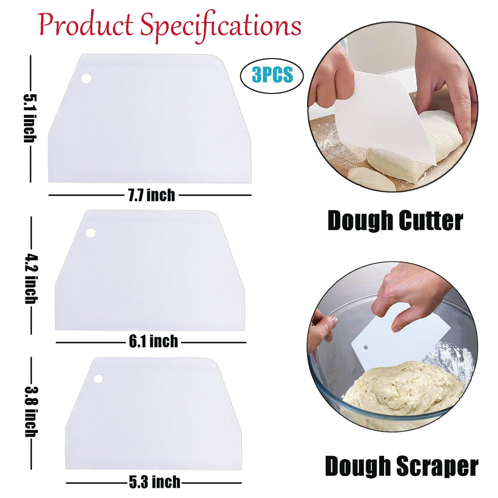 Set of 3 Cake Scrapers and Smoother Tools for Cake Decorating, Dough & Bowl Scrapers Plastic Icing Smoothers Dough Cutters Bench Scrapers（T Shape）