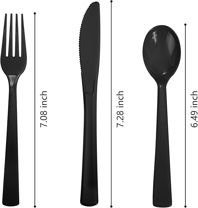 EI 360pcs Black Plastic Silverware,Disposable Cutlery,Plastic Silverware Heavy Duty,Plastic Spoons and Forks include 120pcs Forks,120pcs Spoons and 120pcs Knives,for Wedding,Graduation Decorations