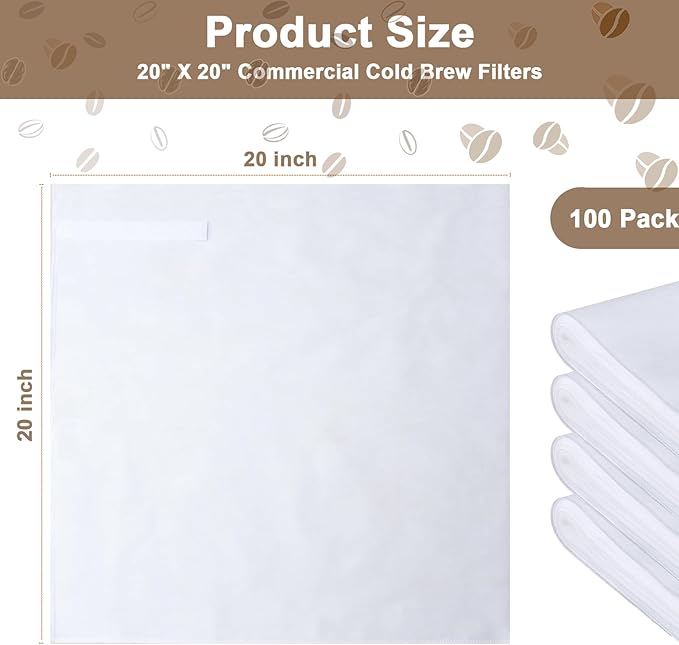 YURICK 100 Pack Commercial Cold Brew Coffee Filters for 5 Gallon Buckets, 20" X 20" Commercial Cold Brew Bags for Commercial Model Cold Brew Coffee Makers, Brew Up To 5 LBS Coffee