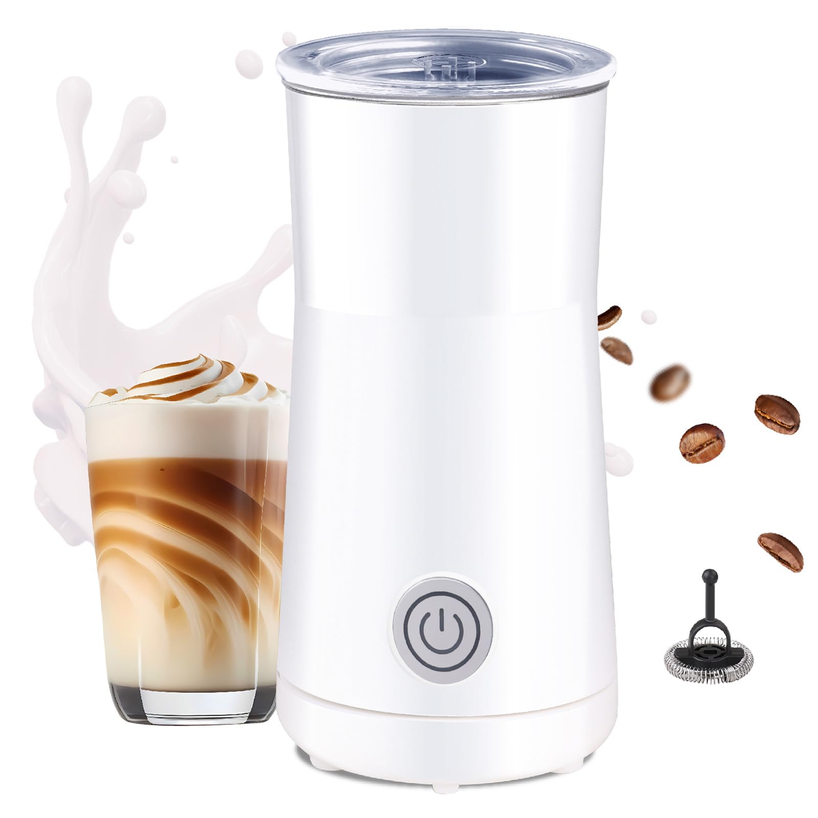 Seydere Simple Milk Frother, 2 in 1 Milk Steamer and Frother, Electric Milk Steamer, Milk Warmer and Hot Milk Foam Maker for Latter, Macchiato, Cappuccinos (White)