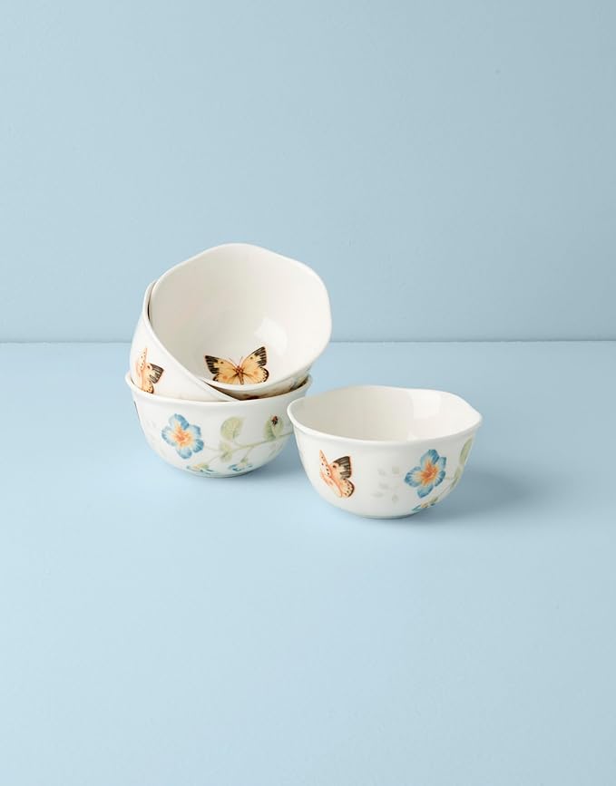 Lenox Butterfly Meadow Porcelain 4-Piece Dessert Bowl Set for 4, 12oz