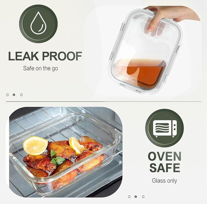 KOMUEE 10 Packs 30 oz Glass Meal Prep Containers with Lids, White