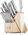 Kangdelun 15-Piece Ultra Sharp Kitchen Knife Set with Wooden Block, Exclusive Ergonomic Anti-Slip Handle, High-Carbon 50CR15MOV Steel, Angled Design, Natural Wood Block