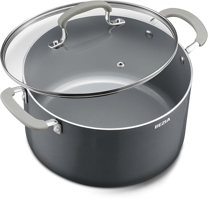 BEZIA 12QT Non Stick Stock Pot with Lid, Ceramic Big Cooking Pot for Soup