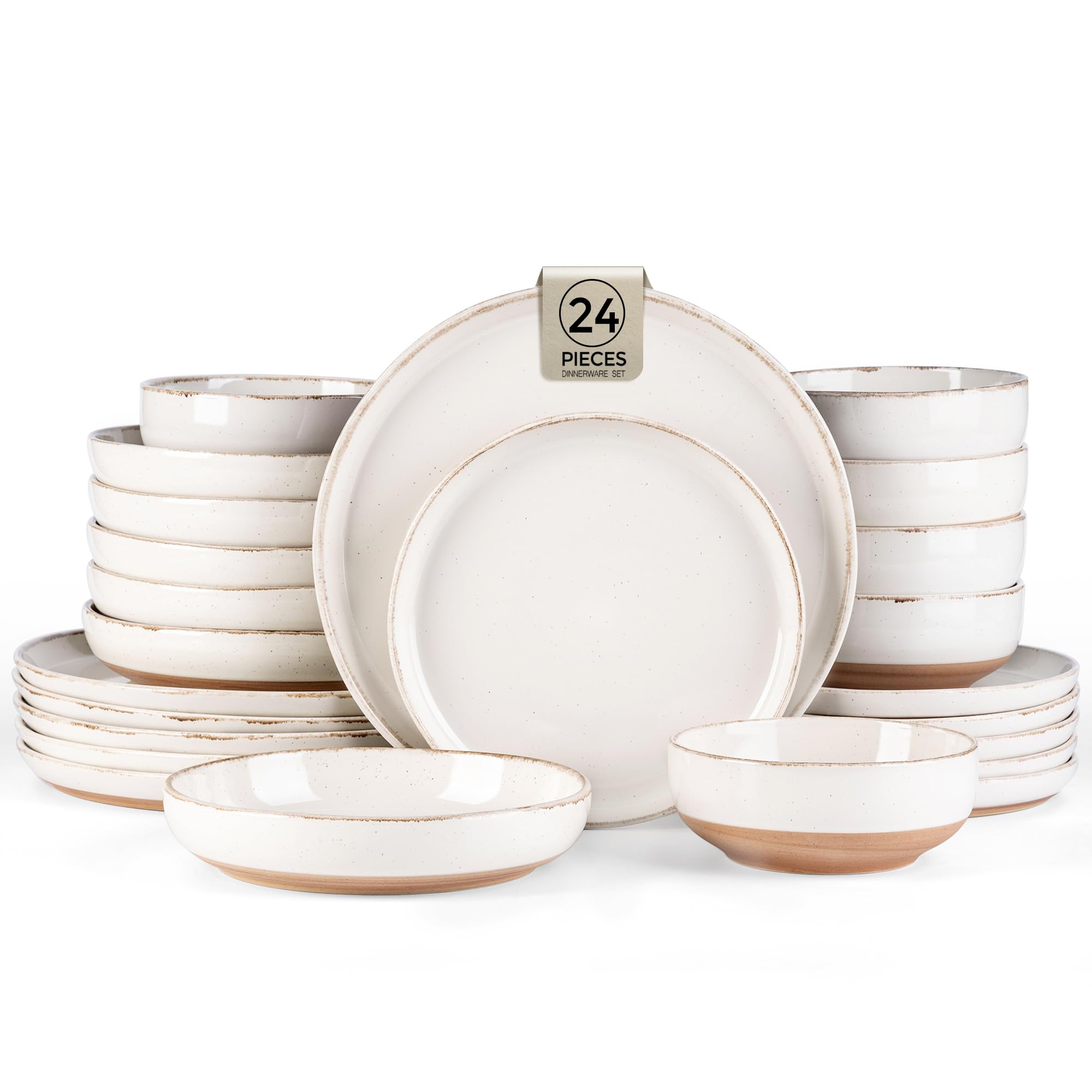 AmorArc Dinnerware Sets for 6, 24 Pieces Ceramic Plates and Bowls Set