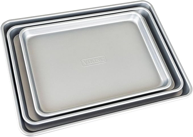 Viking Premium 3-Piece Nonstick Baking Sheet Pan Set, Made without PFAS, Heavy Gauge Aluminized Steel Cookie Sheets with Reinforced Iron Frame, 13, 15 & 18-Inch, Oven Safe to 475F