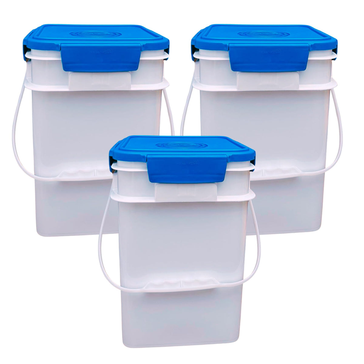 House Naturals 4 Gallon Square Food Grade Bucket Pail with Plastic Handles and Lid (Pack of 3) Made in USA containers (White)