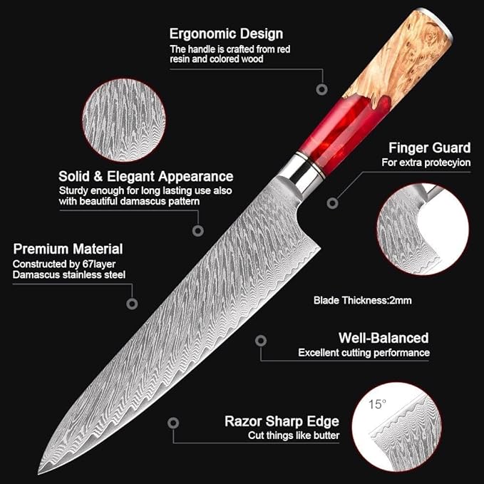 The Epicurean Cook Tidal Red 8pc Razor-Sharp Damascus Knife Set
