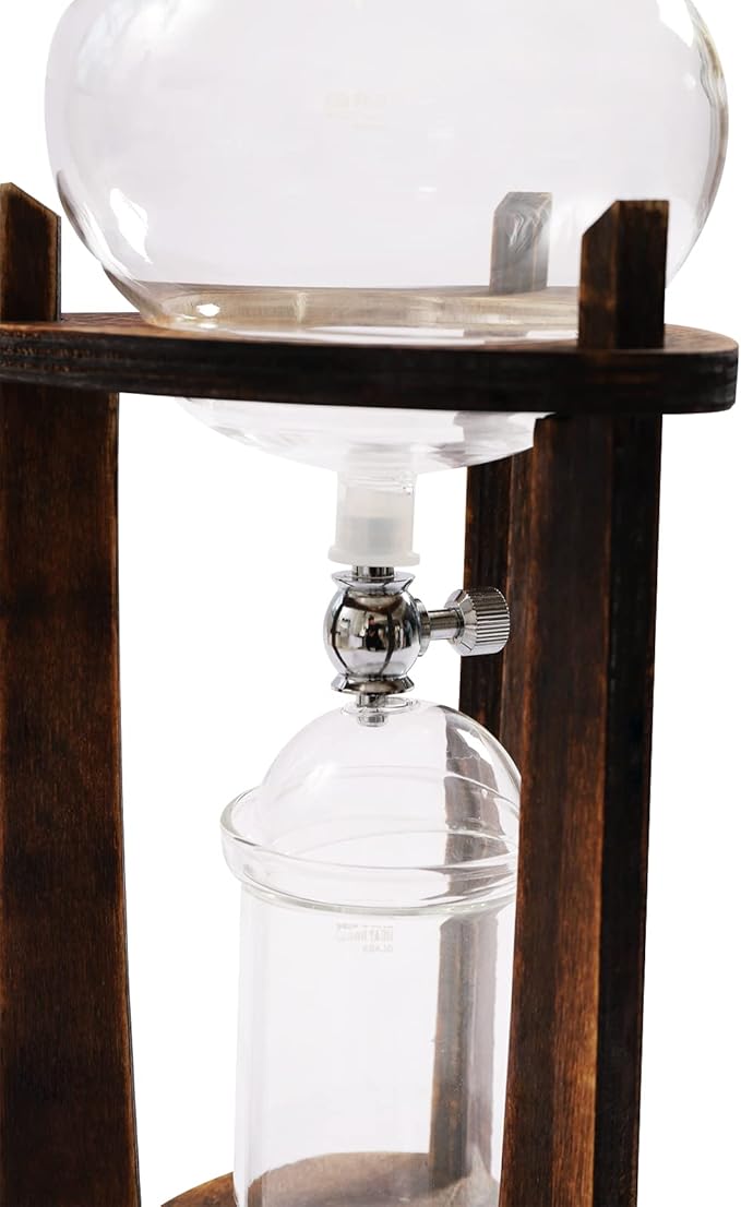 Netcoin Cold Brew Coffee Maker, 600 ml/20.29 oz Iced Coffee Tower Dripper Coffee Maker & Tea Maker 6-8 Cups, High Borosilicate Glass, Wood, 304 Stainless Steel, Copper - for Home Office (Brown)