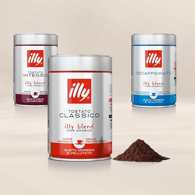 illy Decaf Ground Espresso Coffee, Classico Medium Roast, 8.8 oz