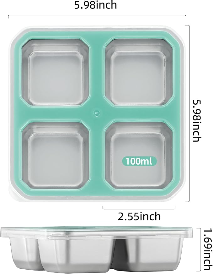 BEFOY 4 Pack Stainless Steel Snack Containers with Lids 4 Compartment Food Storage Containers for Adults & Kids Meal Prep Containers Reusablele (blue, 2)