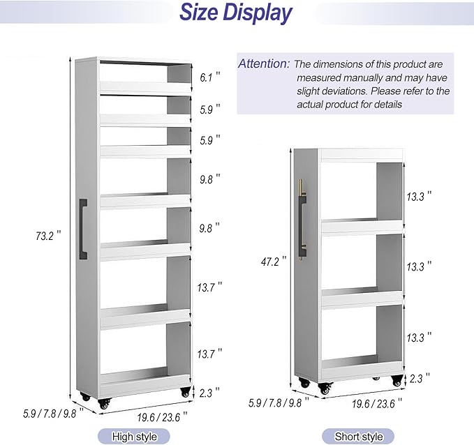 MINGRUIYU 7-Tier Slim Storage Cart, Wooden Rolling Pantry Cabinet with Wheels, Narrow Shelf Organizer for Kitchen, Bakers Rack, Dining Room, Closet, Small Spaces Teak 47.2" H*9.8" W*16.9" D