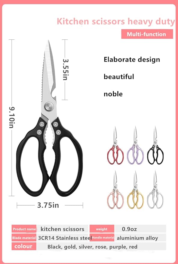 AWinjoy Heavy Duty Sharp Kitchen Scissors, Dishwasher Safe, Cooking Shears for Meat, Chicken, Fish, Poultry, Herb, Bread (Black)
