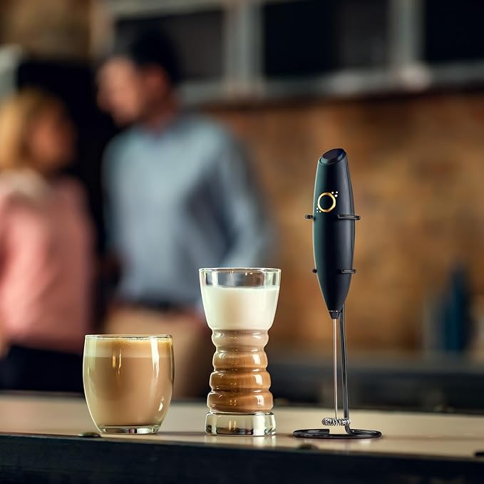 Unicoff Milk Frother Handheld with Stand, Coffee Mixer, Matte Black Onyx